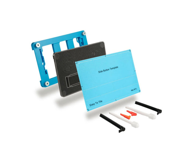 Pilns Slēptā Tualetes Noskalojuma Poga Komplekts EasyToTile – Geberit Sigma SĀNI ar Zilo PAMATNI (3 vienā Izgriezums)