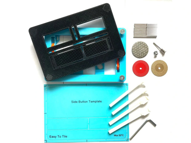 Pilns Slēptā Tualetes Noskalojuma Poga Komplekts EasyToTile – Geberit Sigma SĀNI ar Zilo PAMATNI (3 vienā Izgriezums)